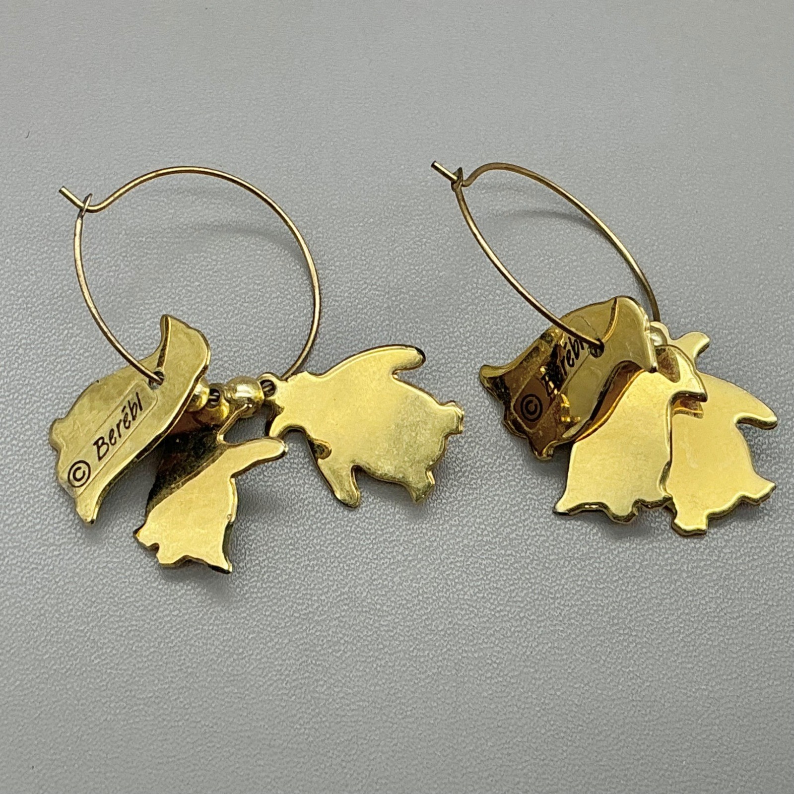 Berebi Earrings Women Gold Enamel Penguin Animal Charm Dangle Hoop 1.75 Inch