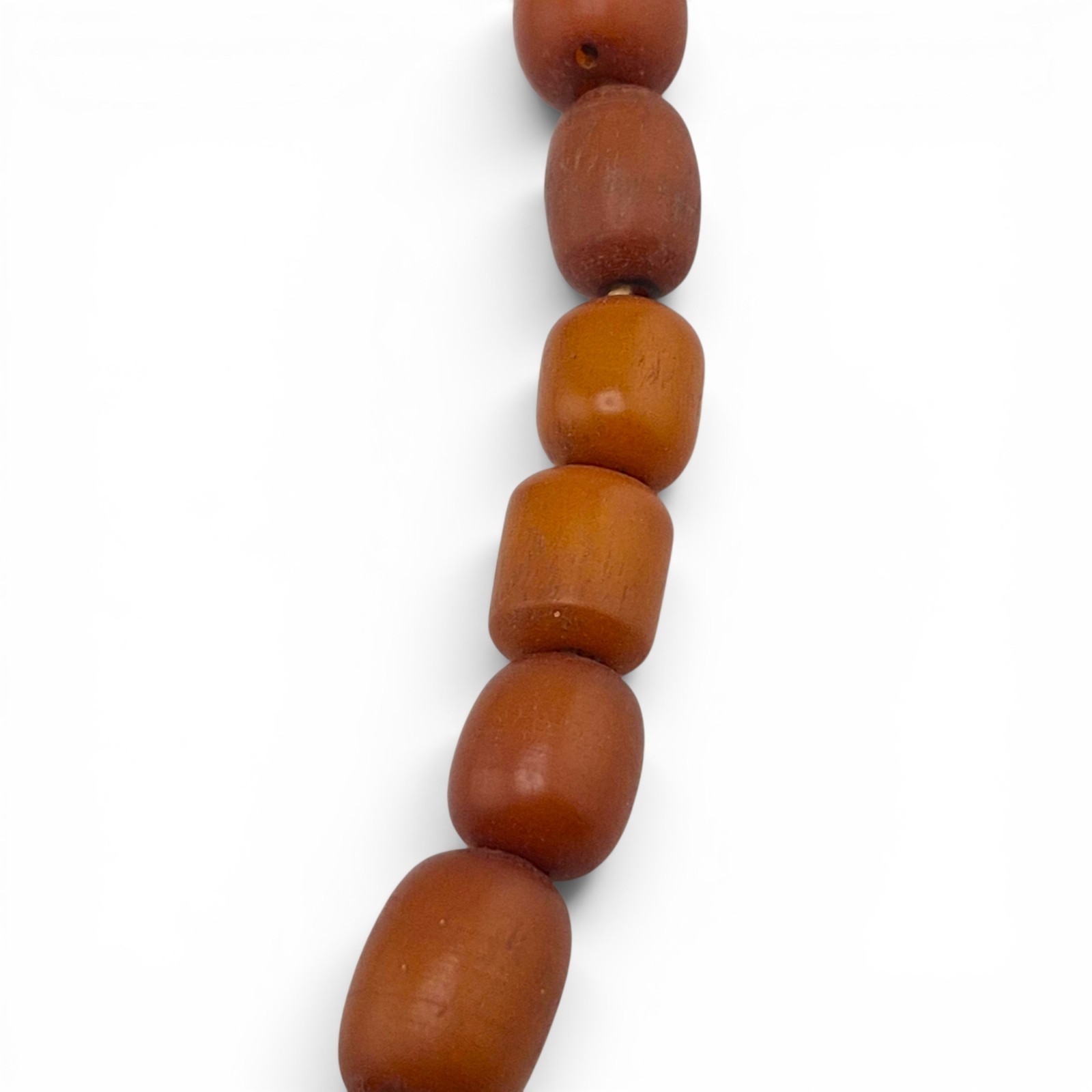 Vintage Natural Sumatran Amber Bead Necklace 49.83g Graduated Barrel Strand