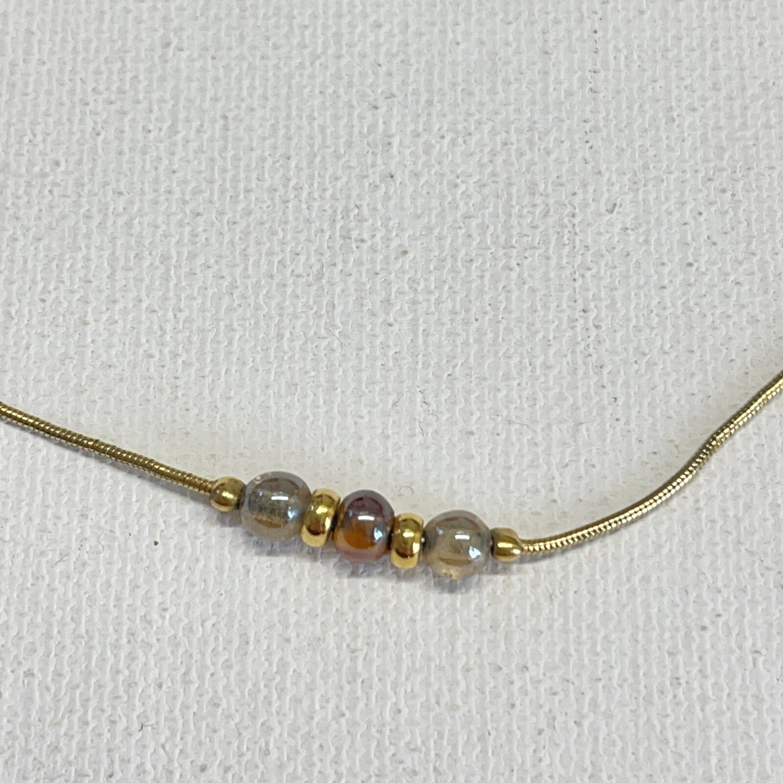 Napier Gold Tone Snake Chain Glass Bead Choker Necklace Dainty Minimalist