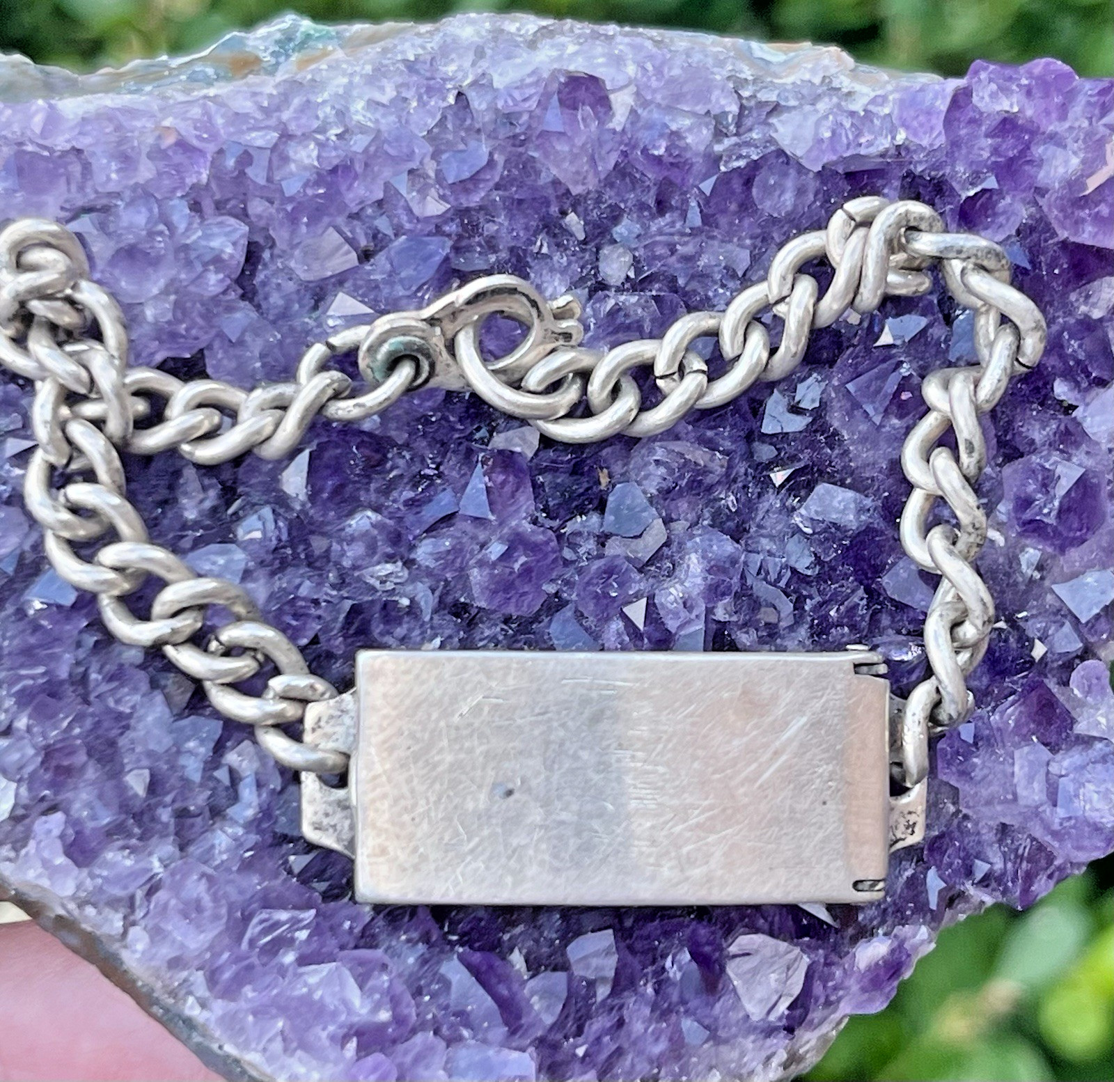 VTG 925 Sterling Silver ID Bracelet Lock E Tag Chain Bracelet Slot for Photo 14g