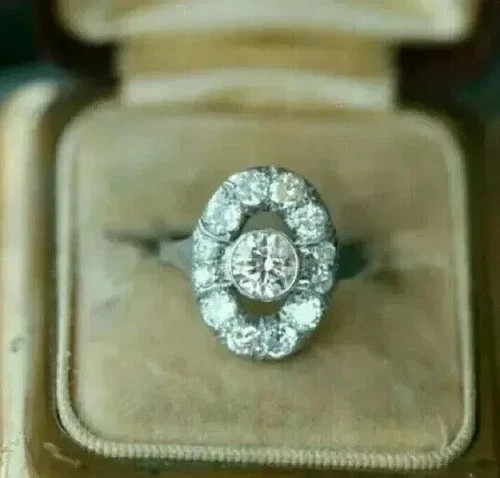 Art Deco Style Round Cut Lab Created Diamond 925 Silver Anniversary Gift Ring