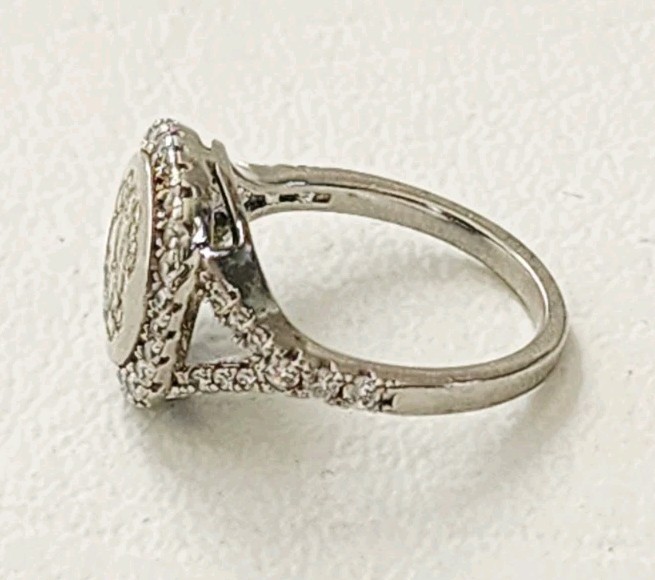 Signet Ring Sterling Silver 925 Monogram Pave Size 6