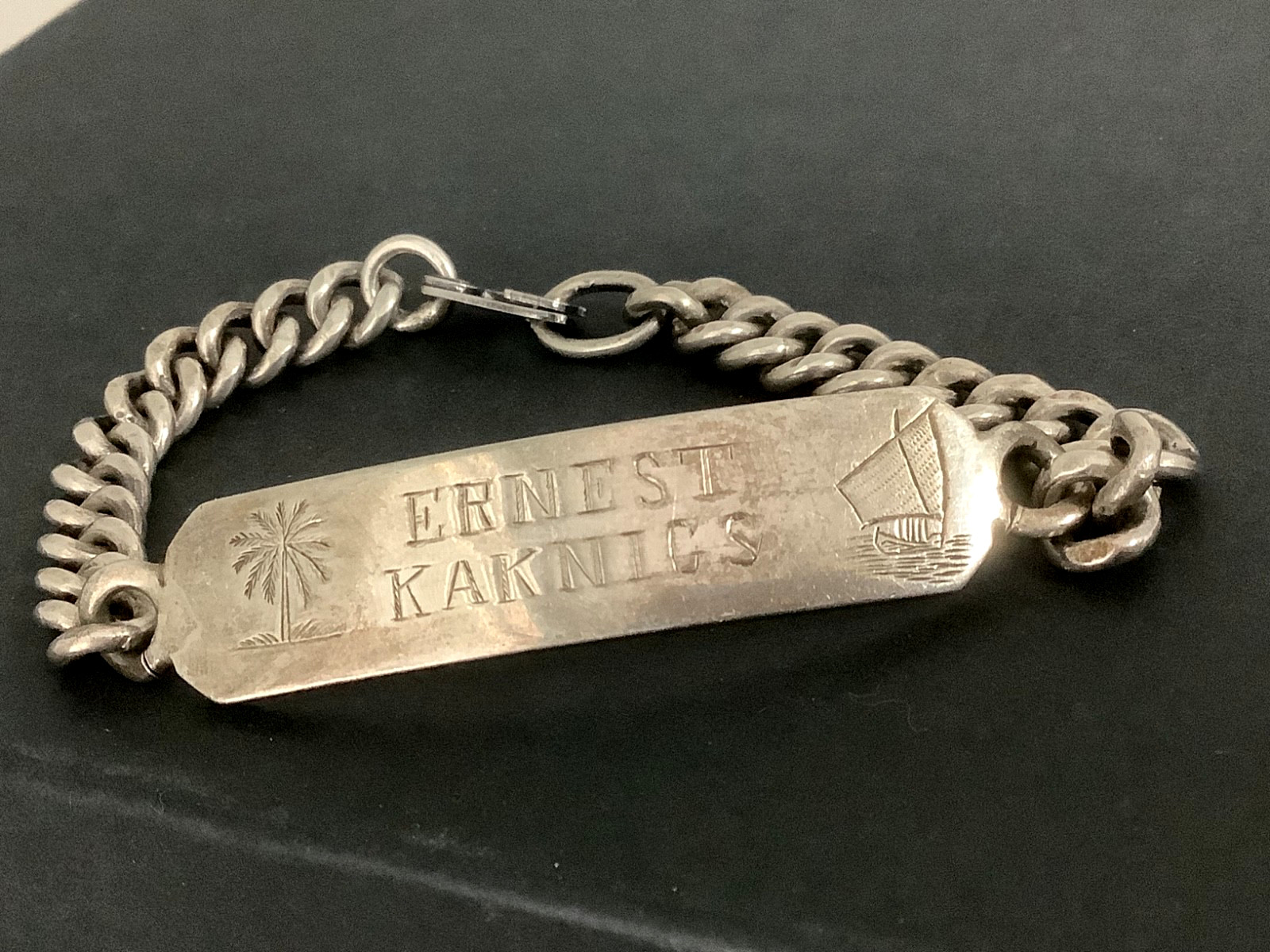 VTG Mens Heavy Sterling Silver Marine Navy Radio Officer ID bracelet 7.25″ 30g
