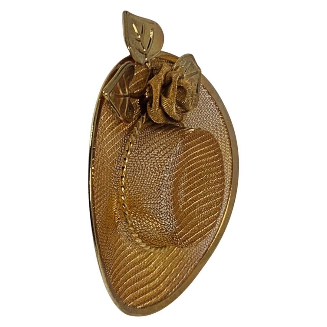 Gold Tone Sun Hat Brooch 2.5″ Pin