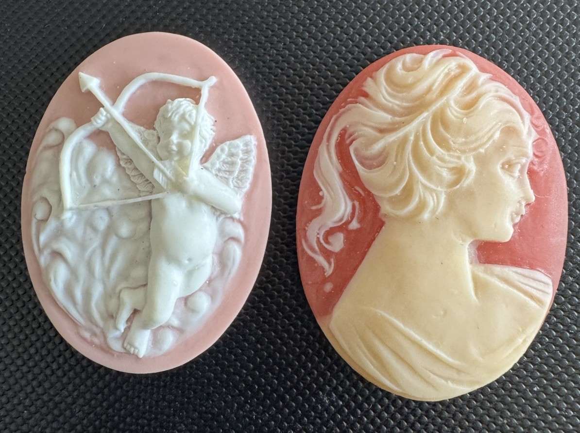 2 Reproduction Resin Cameo Cabachons Cupid and Lady Jewelry Supply