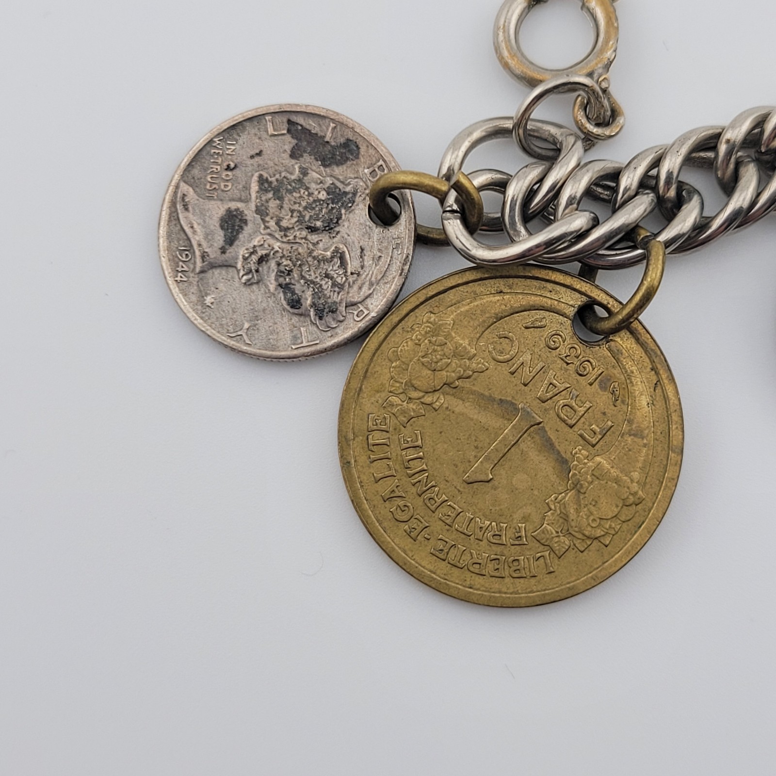 Vintage Coins From Around the World Charm Bracelet Souvenir 1924 to 1956 7.5″