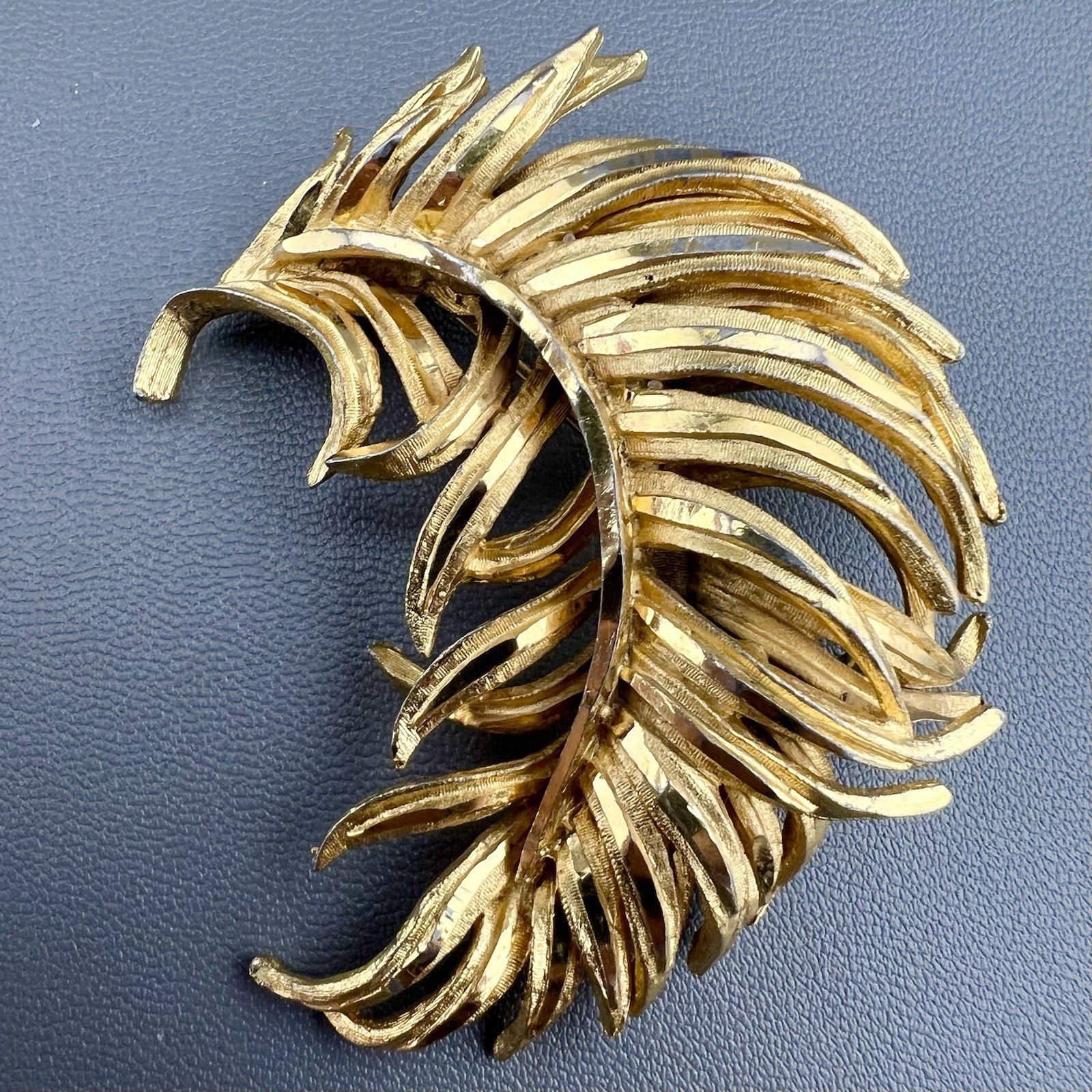 Vintage BSK Brooch Lot Leaf Feather Seaweed Faux Pearl Brushed Gold Tone Signed