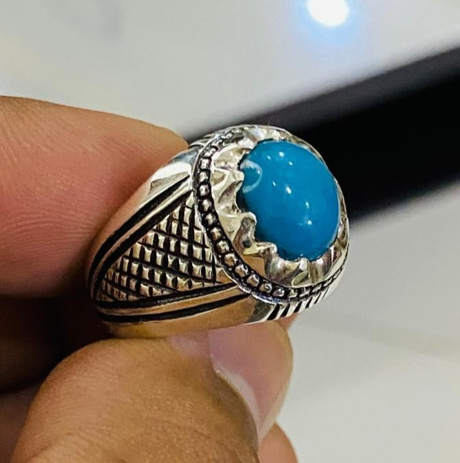Men Turquoise Ring, Natural Feroza Stone, Handmade Ring, Muharam Al Haram Gift