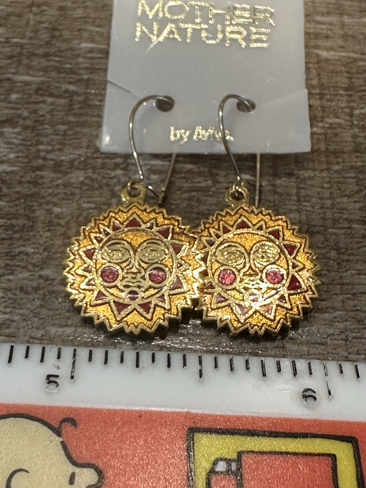 Vintage “Mother Nature by Aviva” 1980’s Sun Cloisonne Dangle Pierced Earrings