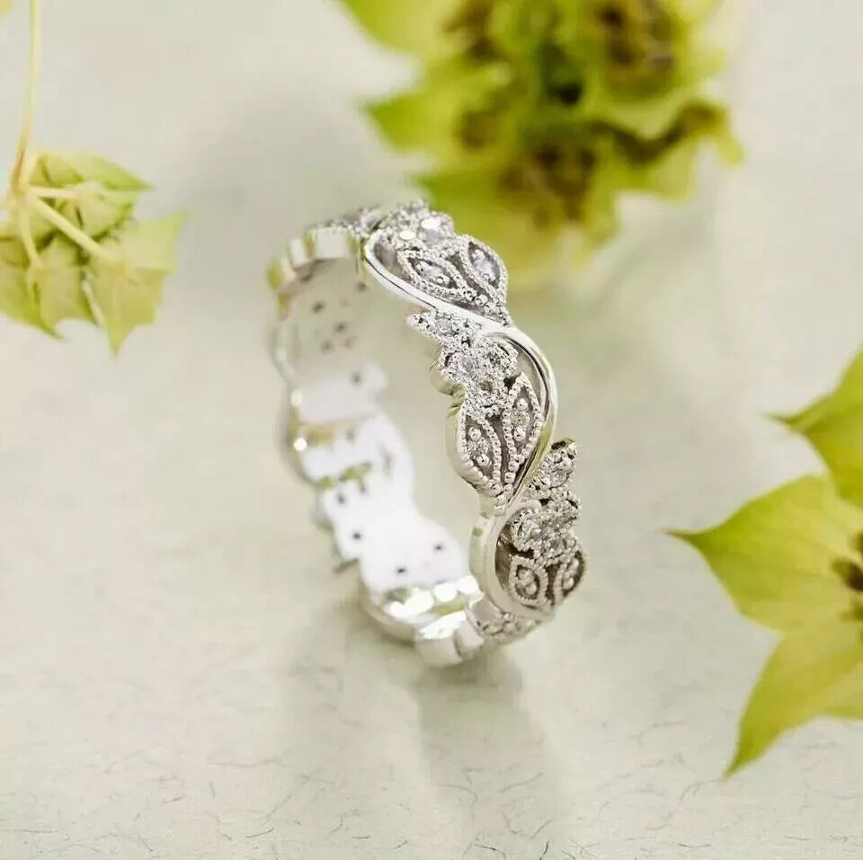 Art Deco Style Lab-Created Diamond Bridal Wedding Ring Set 14K White Gold Finish