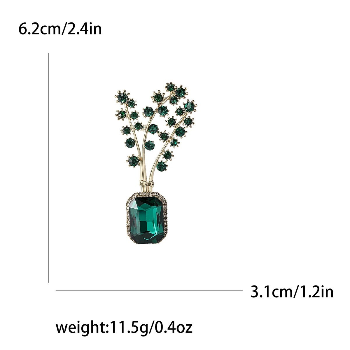 Large Vintage Crystal Rhinestone Flowers in A Green Vase Brooches Pins for Women