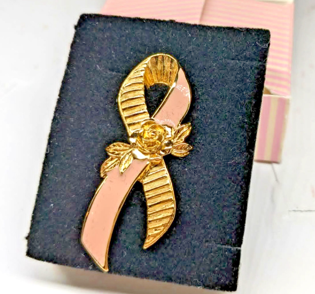 Vintage 1993 Avon “Better Breast Care” Large Pink Ribbon Tack Pin Brooch