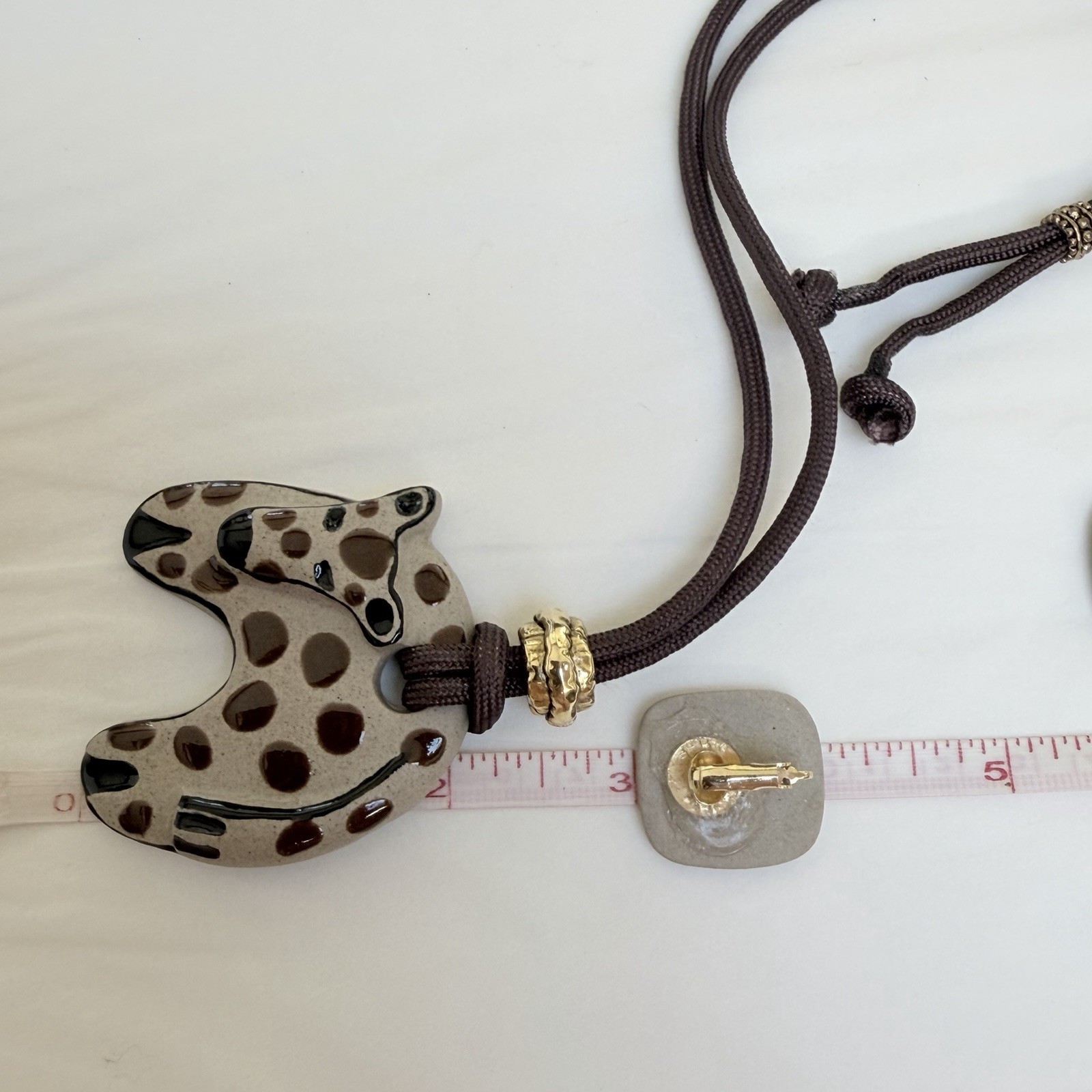 Vintage Ceramic Cat Cheetah Calderon Signed Necklace Clip On Earrings Set Gift