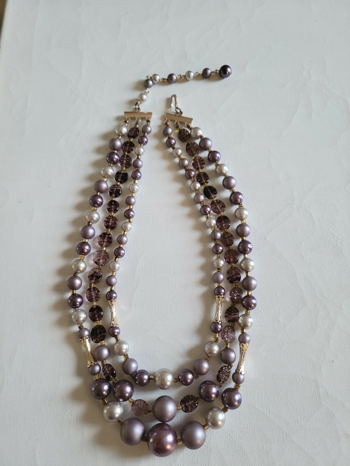 A lovely Japan lilac and grey pearls with purple glass discs necklace