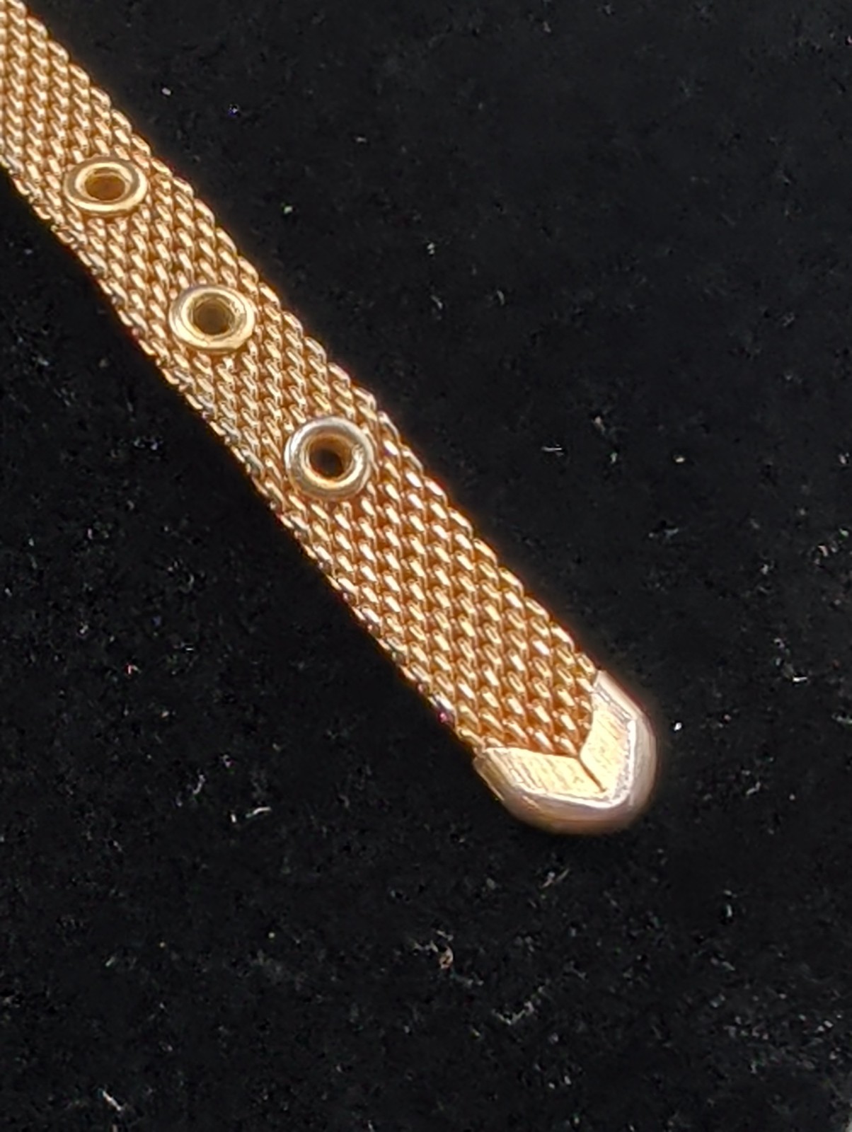 Vtg Gold Tone Mesh Buckle Bracelet Tiger’s Eye Cabochon Victorian Revival 1960s