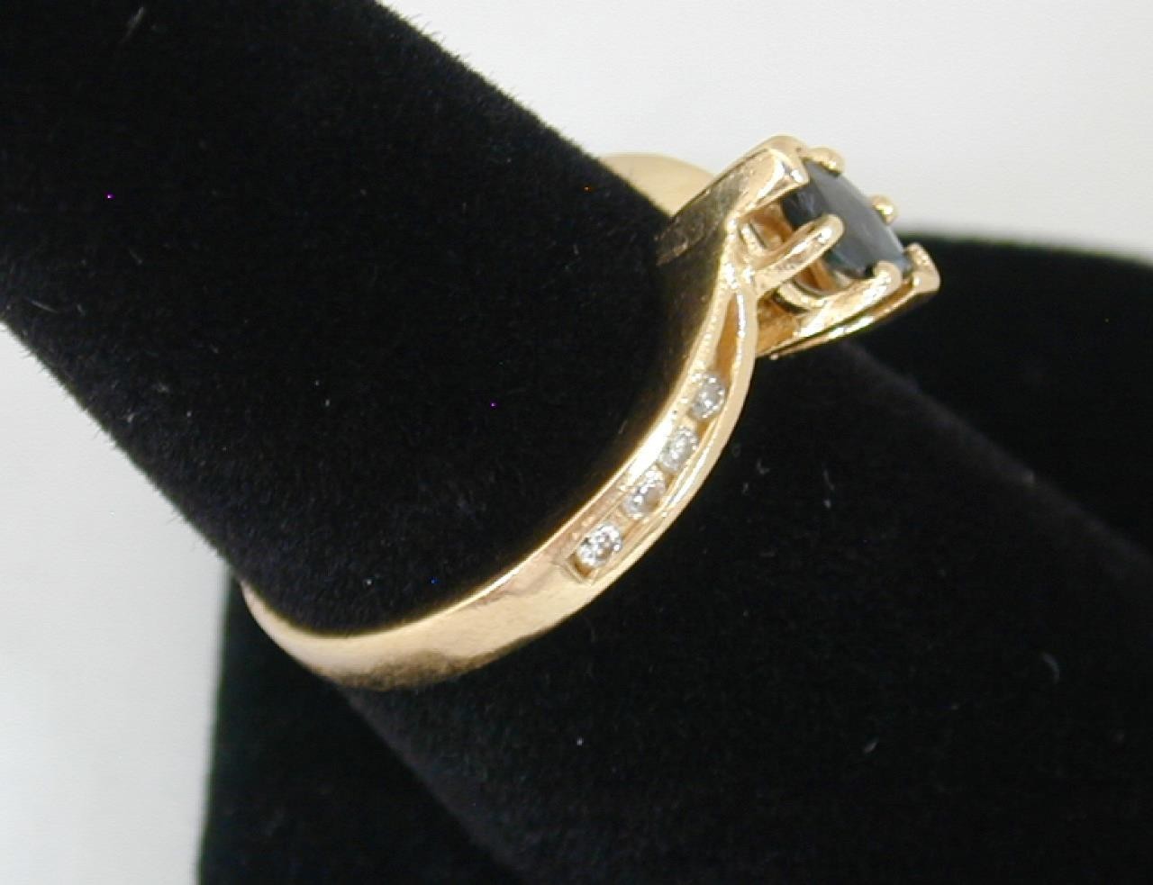 Vtg ASH 14K Yellow Gold Marquise Dark Blue Sapphire & Diamond Ring Size 7.5 585