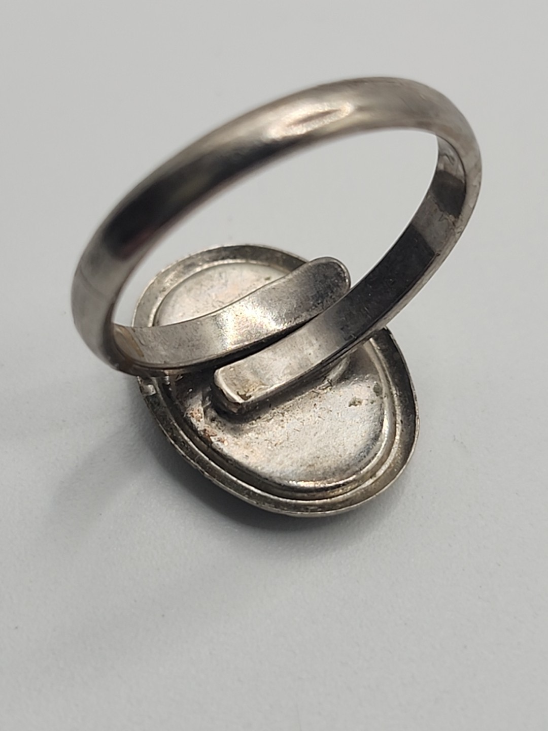 Stainless Steel Ring Inlaid Sail Boat Water Birds Vintage Mother of Pearl