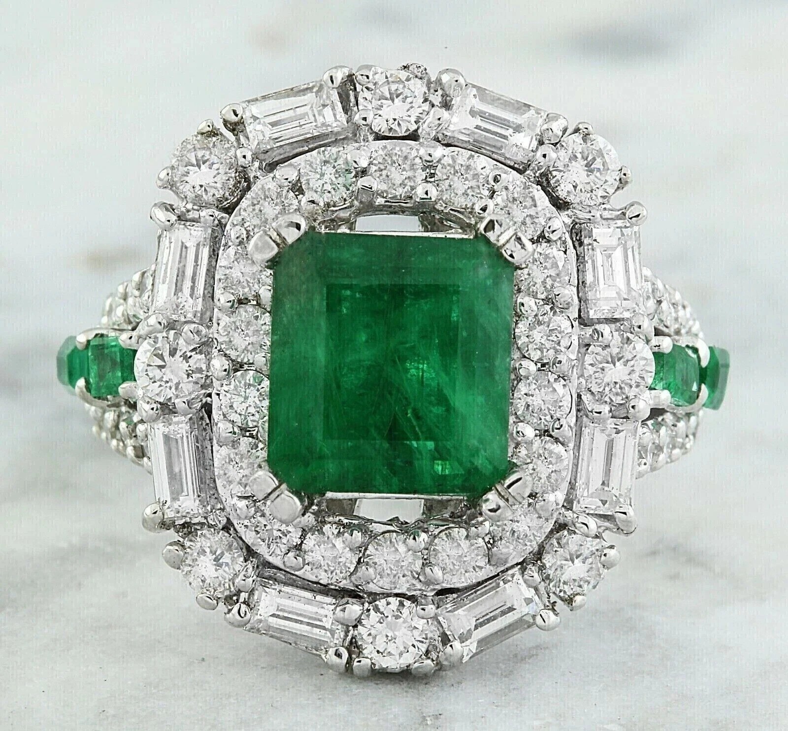 4.2Ct Art Deco Vintage Style Lab Created Emerald Wedding 925 Silver For Her Ring