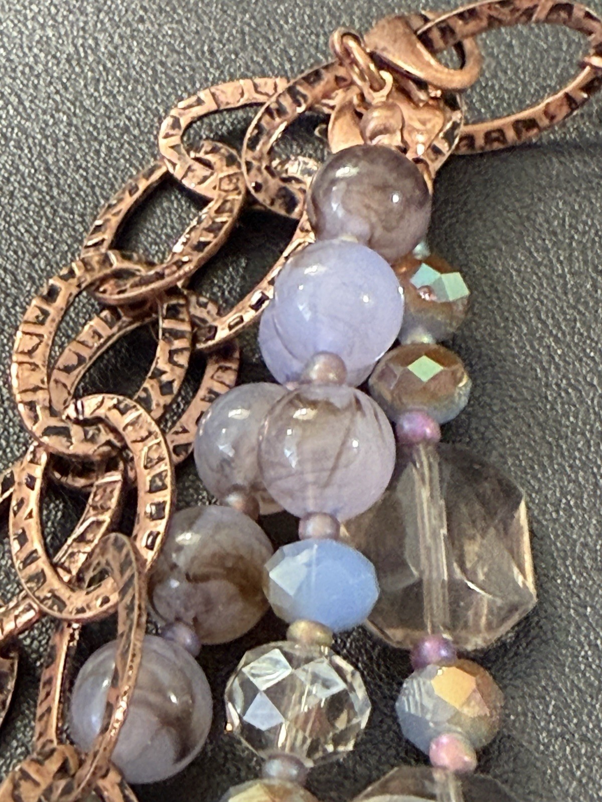 Vintage Premier Designs Marbled Beaded Multi Strand Necklace Copper Tone H8