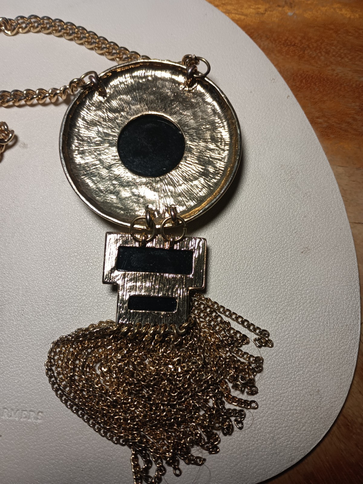 Vintage Chico’s Gold Tone Black Faceted Stone Tassel Pendant Statement Necklace