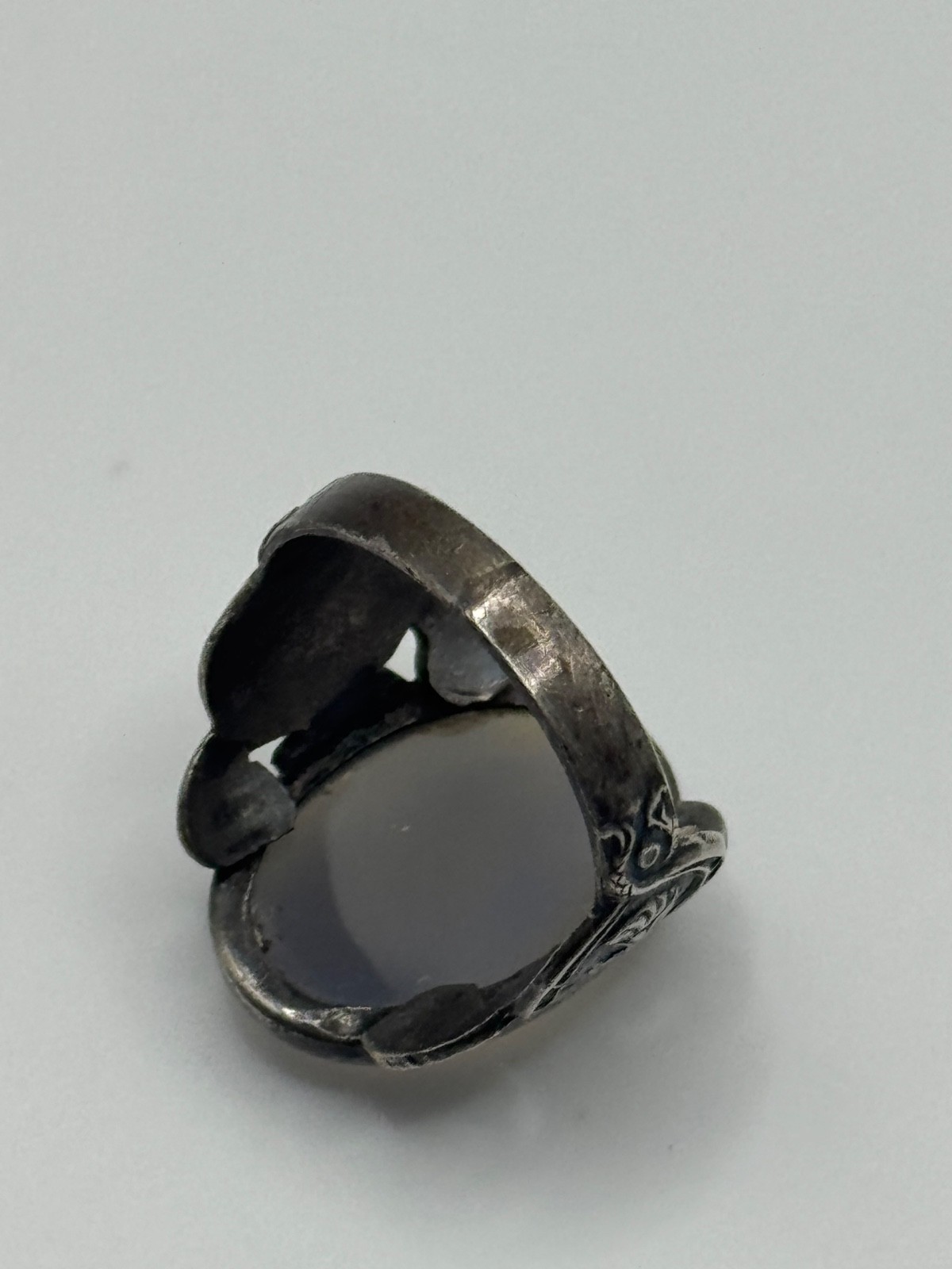Vintage Art Deco Egyptian Revival Sterling Silver Chalcedony Ring Size 5.5