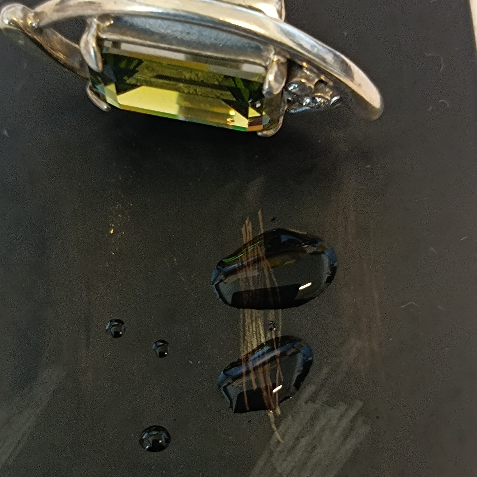 Modernist Statement Ring Sterling Silver Olive Green Stone Rolled Gold Cocktail