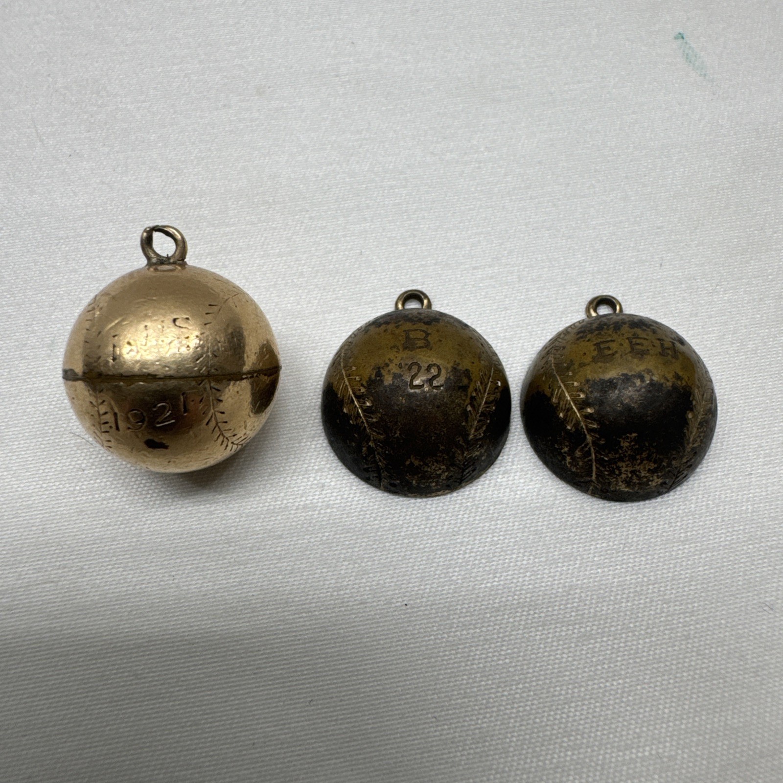 (2) Antique 1921 1922 Baseball Pendants Gold Filled Plated? Inscribed No Stamp