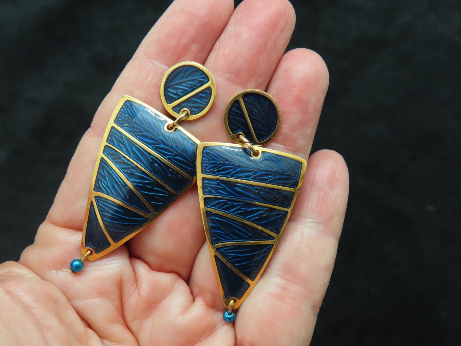 Vintage Sophisticated Edgar Berebi Blue Enamel Pierced Earrings