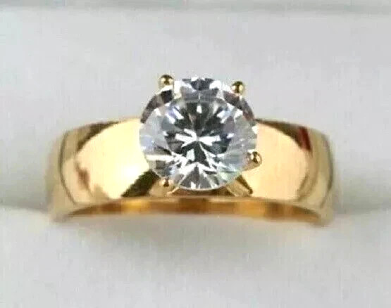 2 Ct Round Cut Lab Created Diamond Solitaire Wedding Ring 14k Yellow Gold Plated
