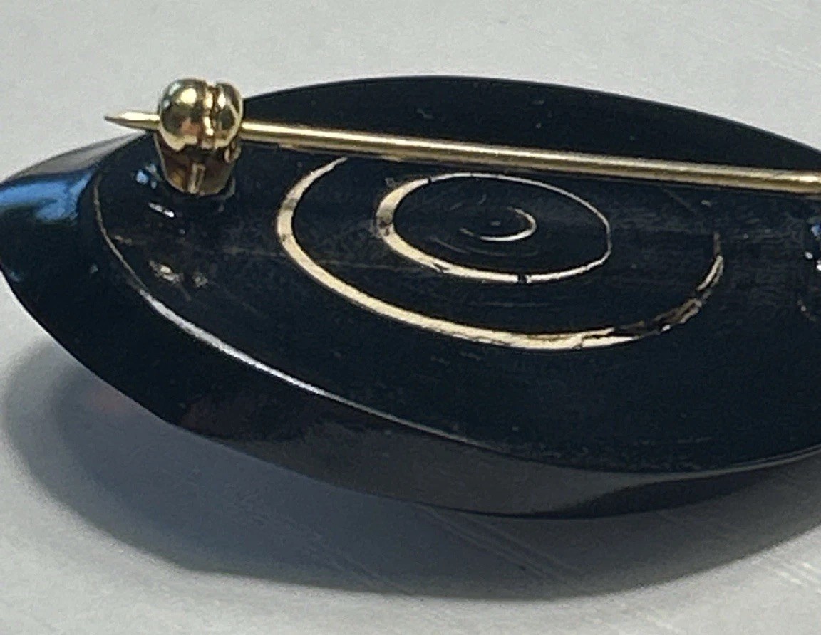 Vintage Maui Divers Black Coral & Pearl 12KT GF Inlay MCM Modernist Brooch 60’s