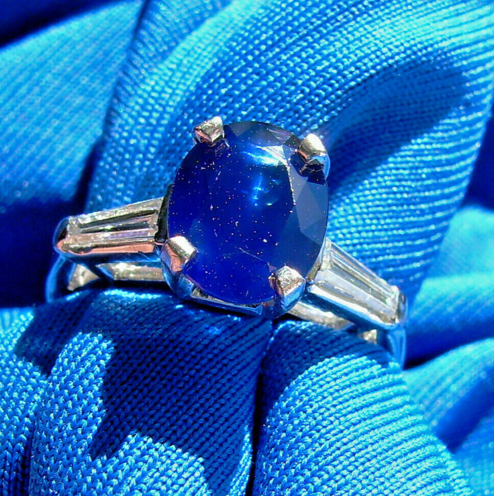EARTH MINED SAPPHIRE DIAMOND Deco Engagement Ring Vintage PLATINUM Solitaire 3CT
