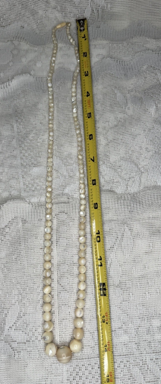 Antique Natural Mother of Pearl Graduated Bead 30” Necklace Hidden Barrel Clasp