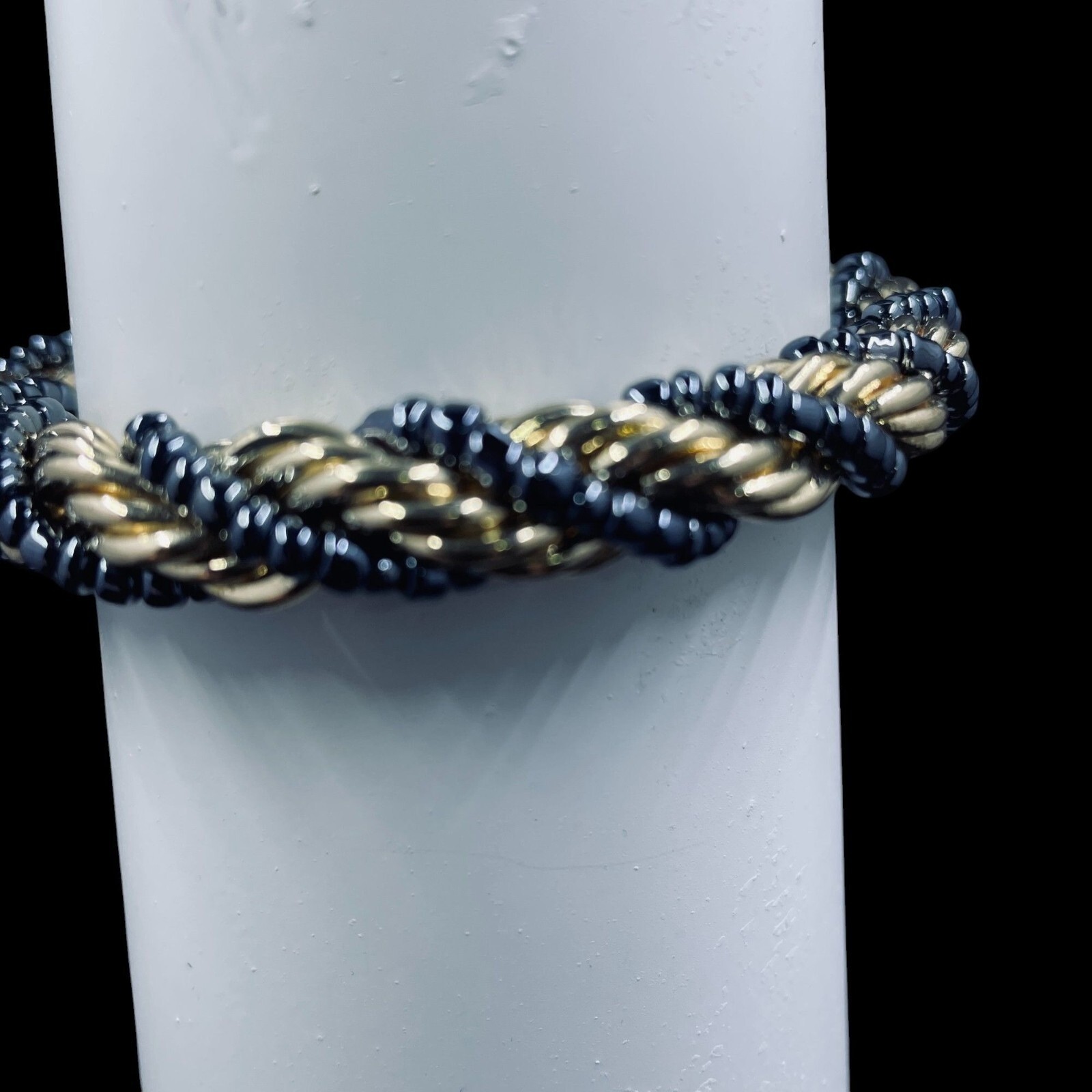 Vintage Boho Gold Tone Beaded Rope Bracelet Toggle Clasp Tassel Trendy Statement
