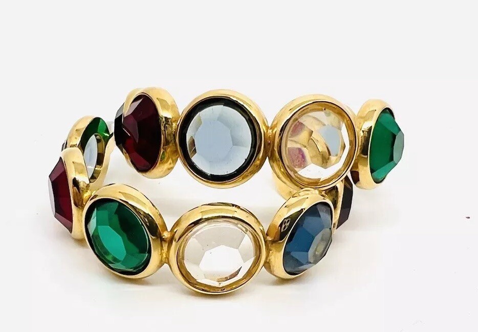 Large Multicolored Bezel Set Crystal Hoop Earrings Posts Vintage Jewelry