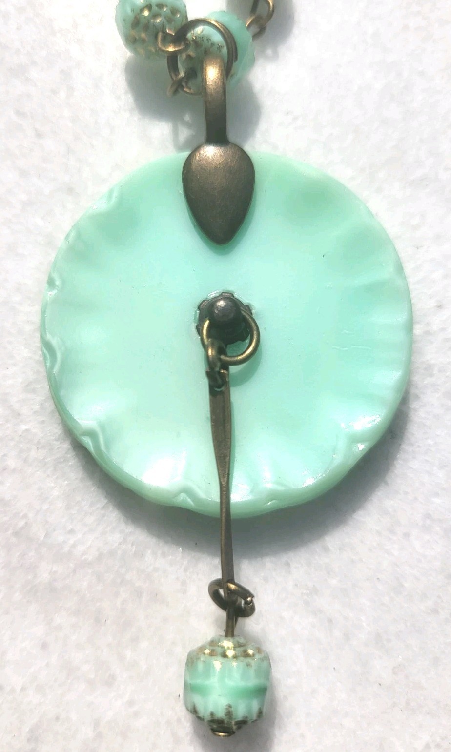 VINTAGE ART NOUVEAU LADY CAMEO URANIUM PENDANT GLASS BEAD NECKLACE SET OOAK GLOW