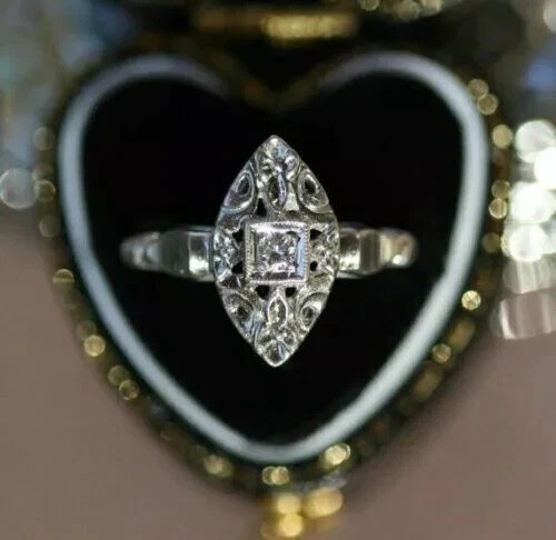 Art Deco Style Lab Created Diamond Filigree Anniversary 14K White Gold FN Ring