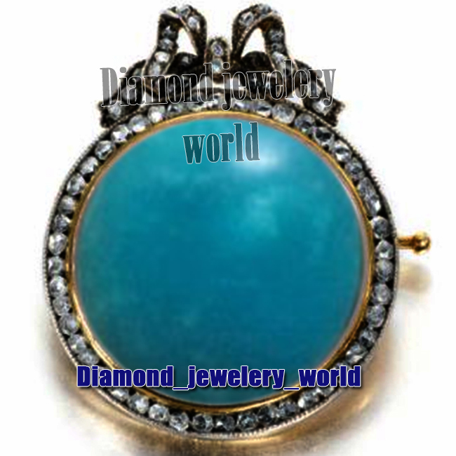 Stunning 1.88ctw Rose Cut Diamond Turquoise Silver Victorian Brooch Pin Jewelry