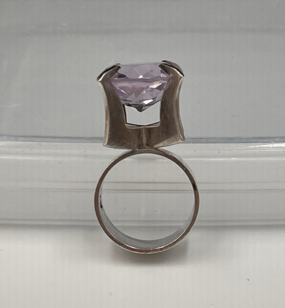 Vtg Svedboms Swedish Sterling Amethyst Ring, Modernist Sculptural, 8g, Sz 5.5