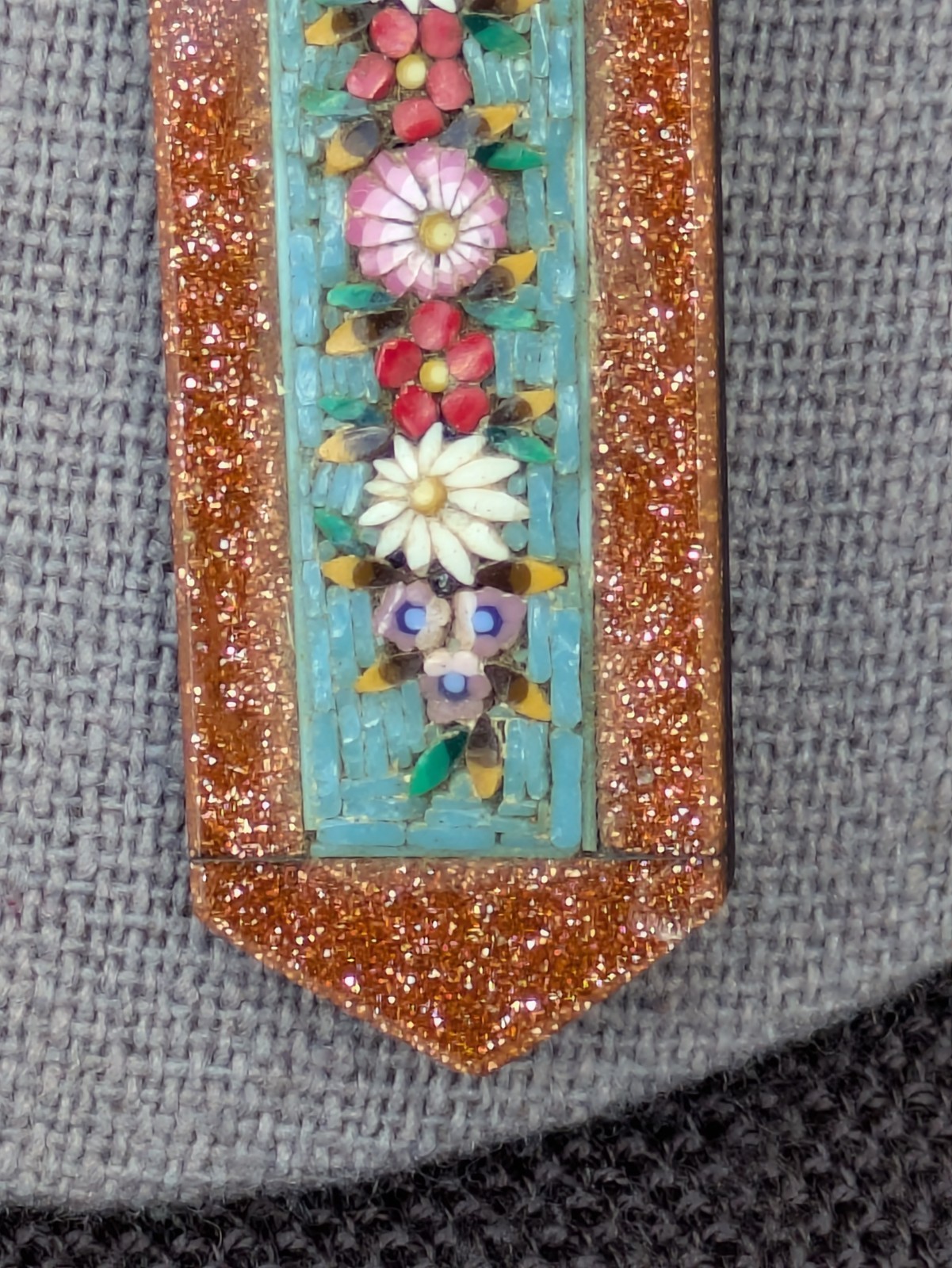 Antique Micro Mosaic Converted Pendant 16.5″ 925 Ster Silver Necklace AS IS D79