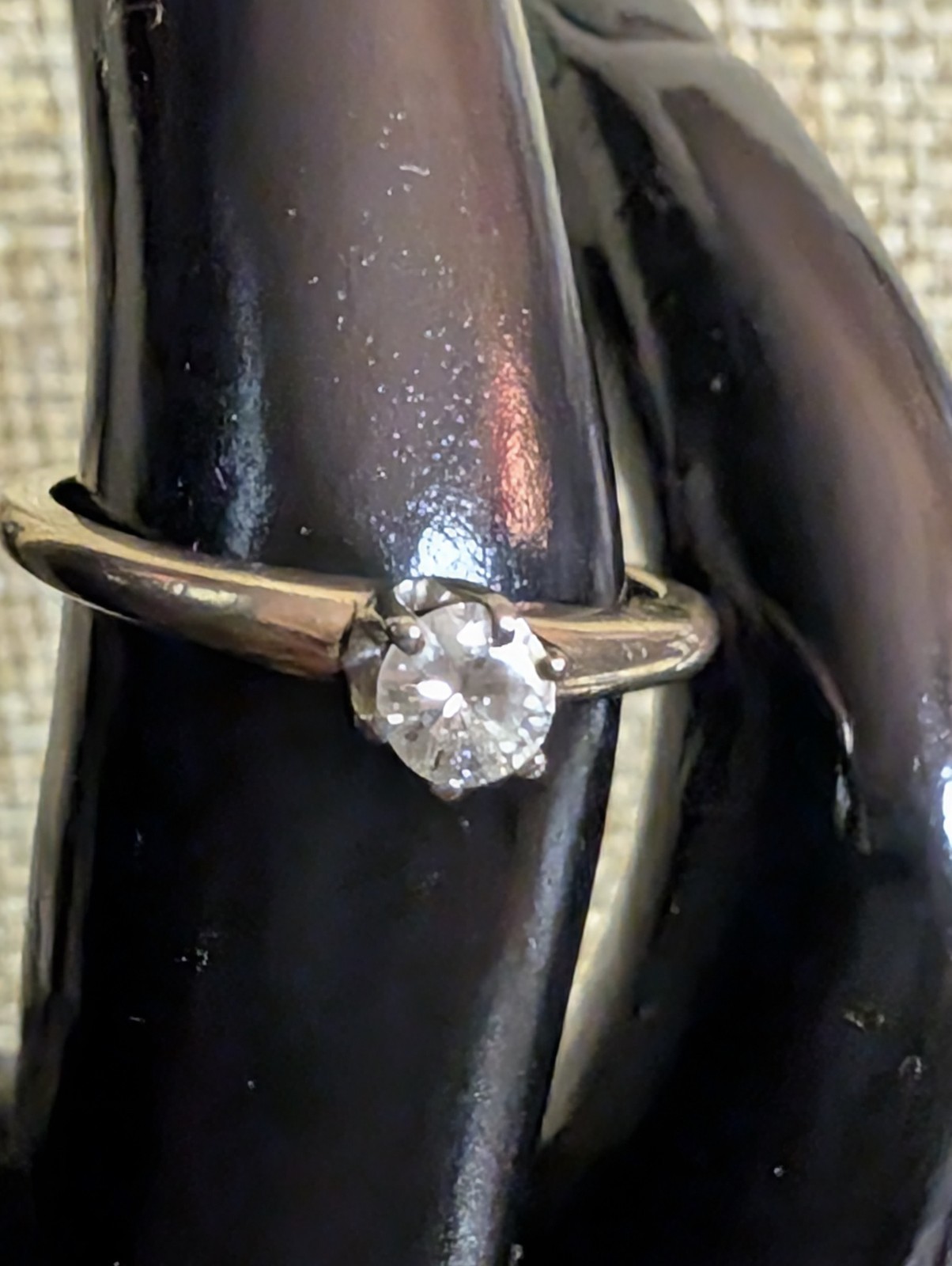 14K Yellow Gold Ring w White Gold Head Diamond Solitaire Sz 6