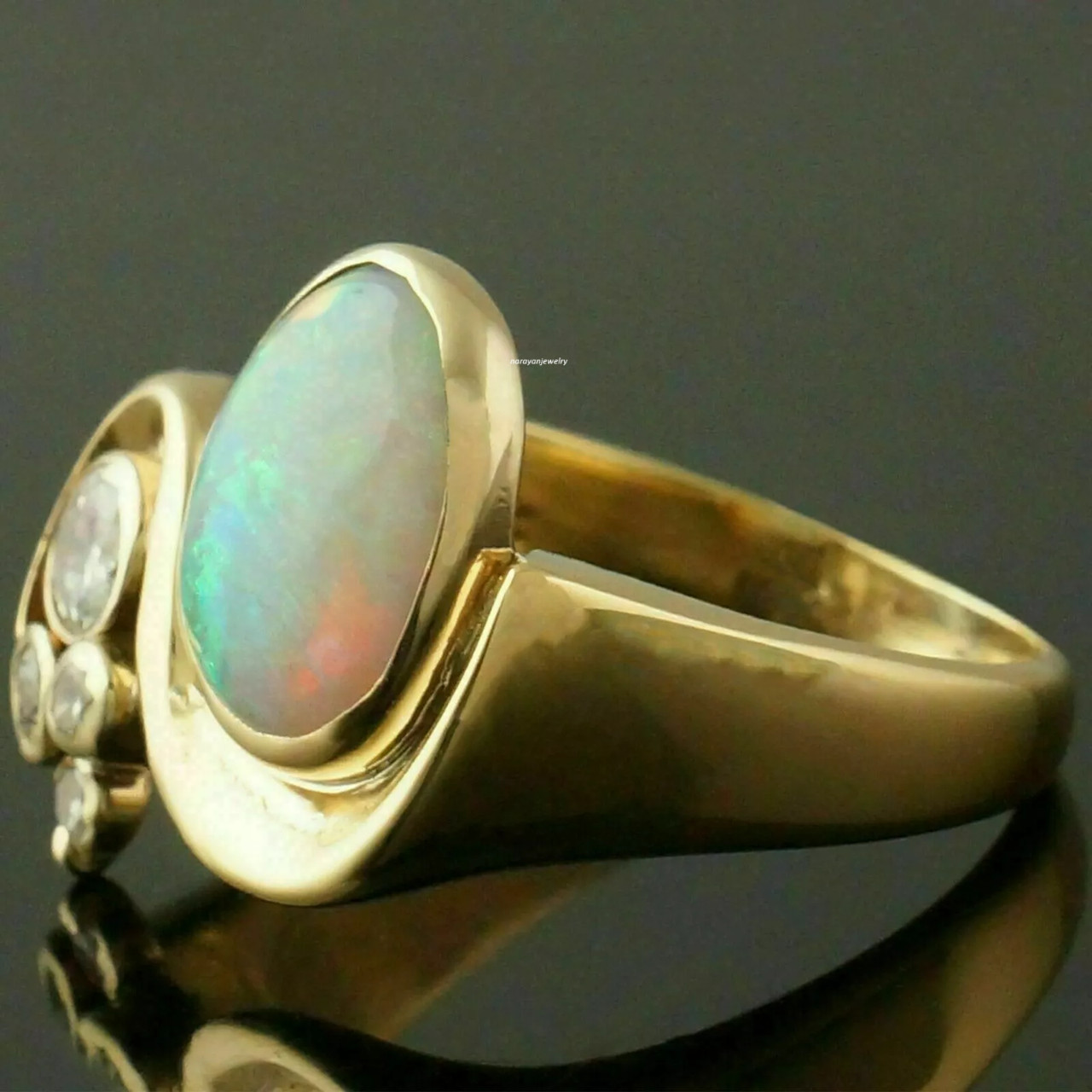 3Ct Oval Cut Natural Opal Solitaire Engagement Ring 14K Yellow Gold Plated Ring