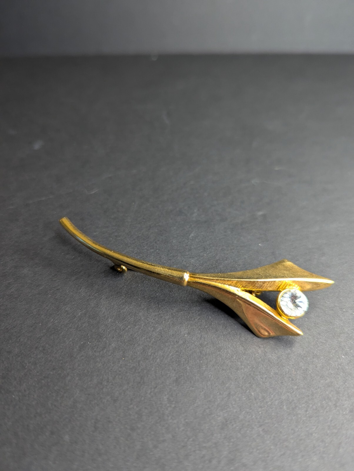 Gold Tone Sparkling Clear Rhinestone Brooch Pin Any Occasion Elegant