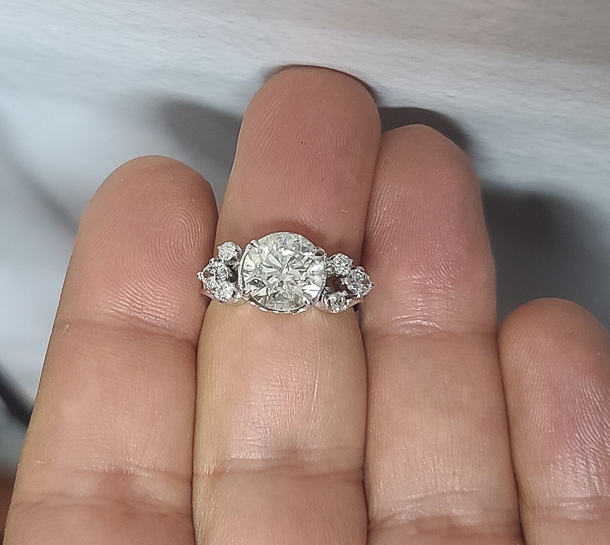 Vintage 14k White Gold Engagement Ring 2.82CT. Natural Round Diamond Circa 1950s