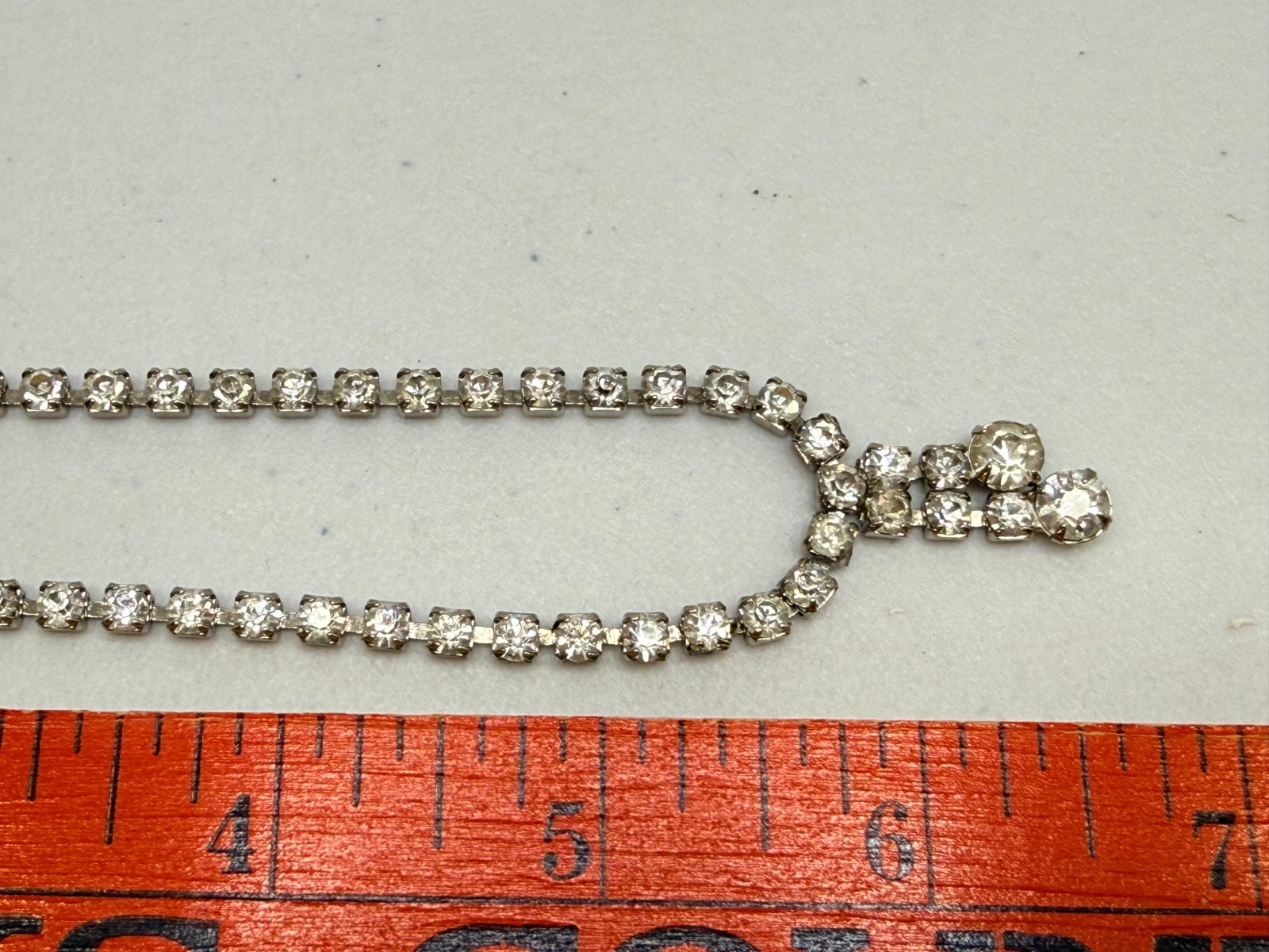 Vintage Rhinestone Choker Necklace Mid Century Sparkling Gemstones 12in Tassel