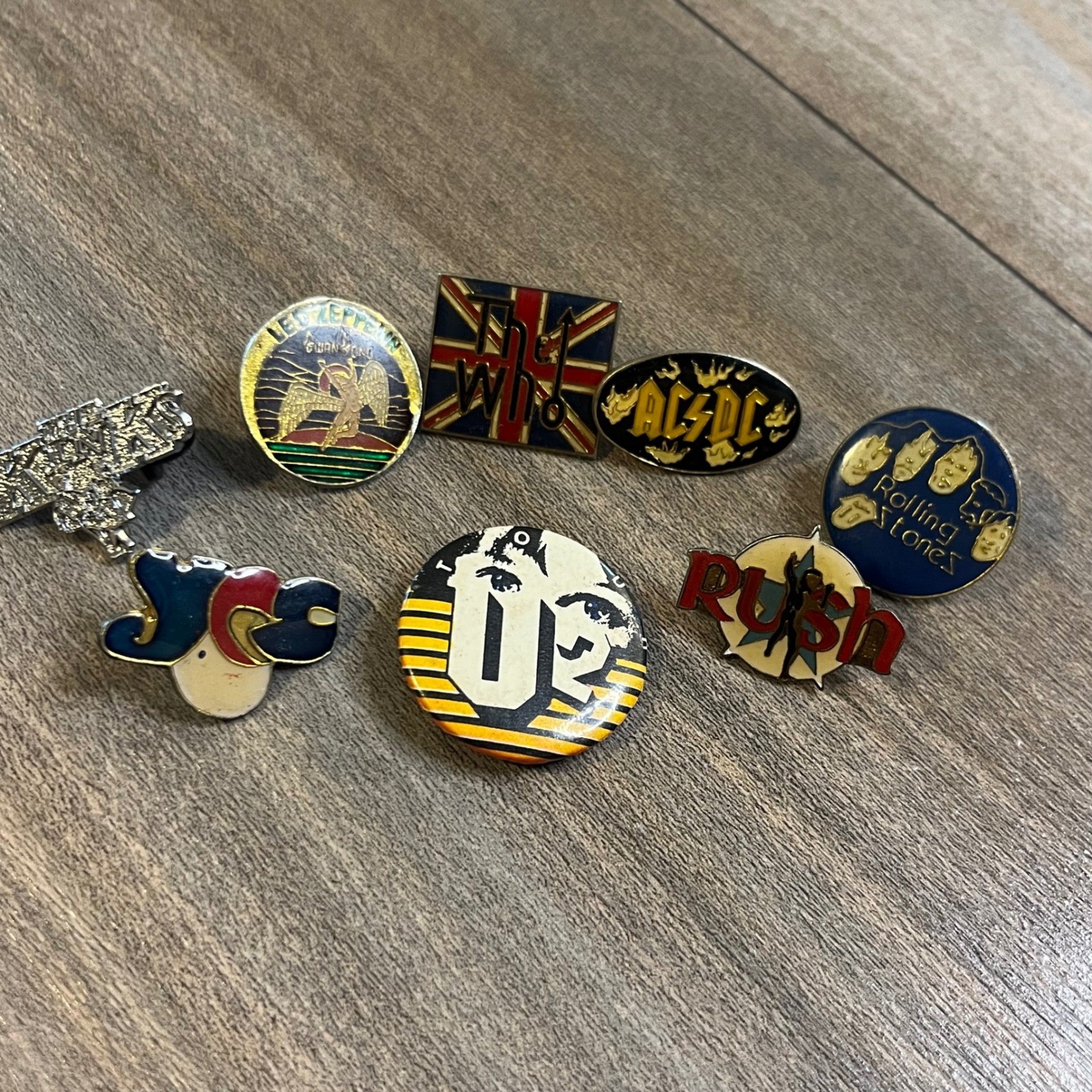 Vintage Rock Band Pinback Buttons: Led Zeppelin, Rush, U2, Yes & More