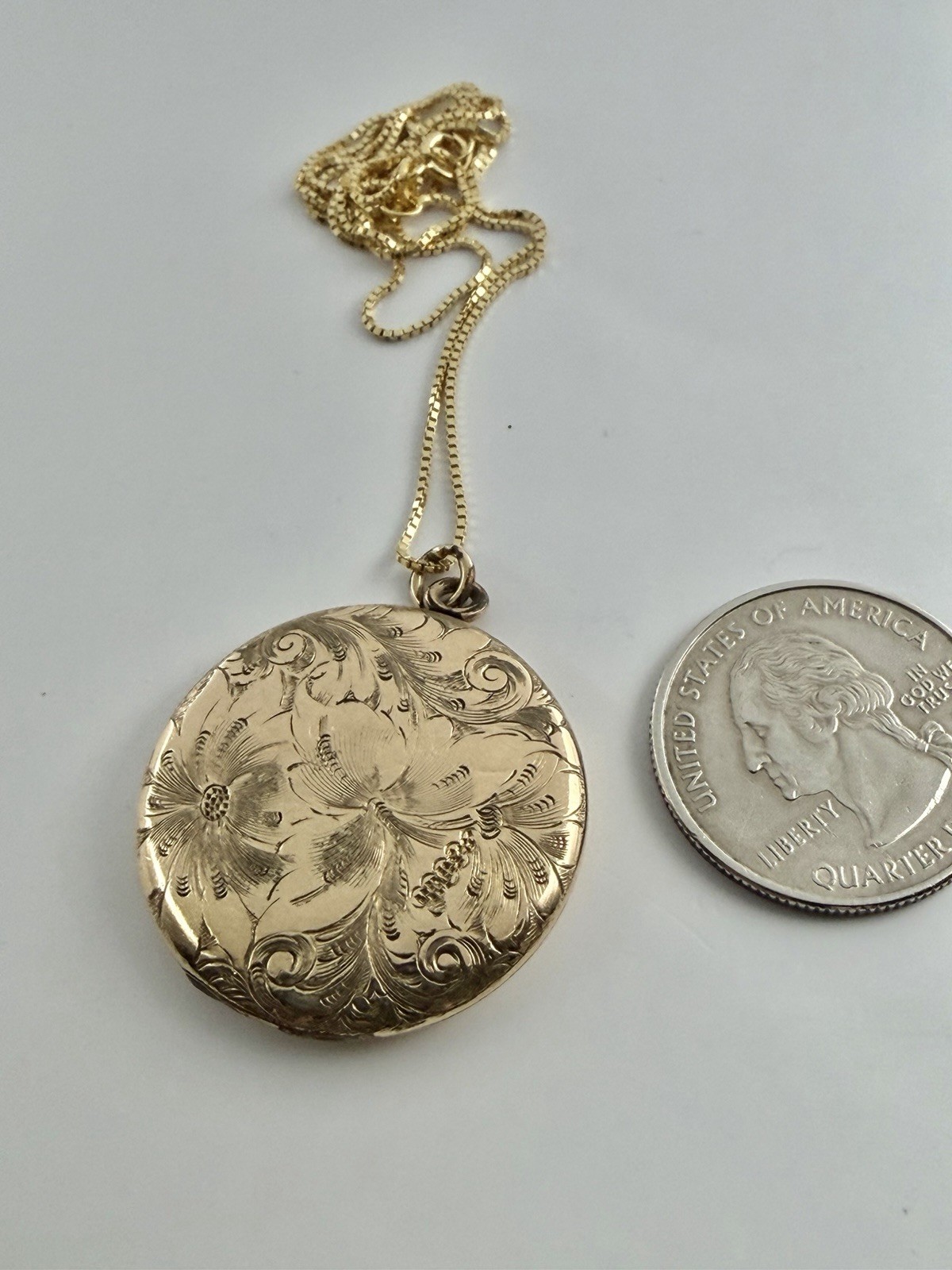 Antique Art Nouveau Engraved Floral & Scrolls Rolled Gold Round Locket Pendant