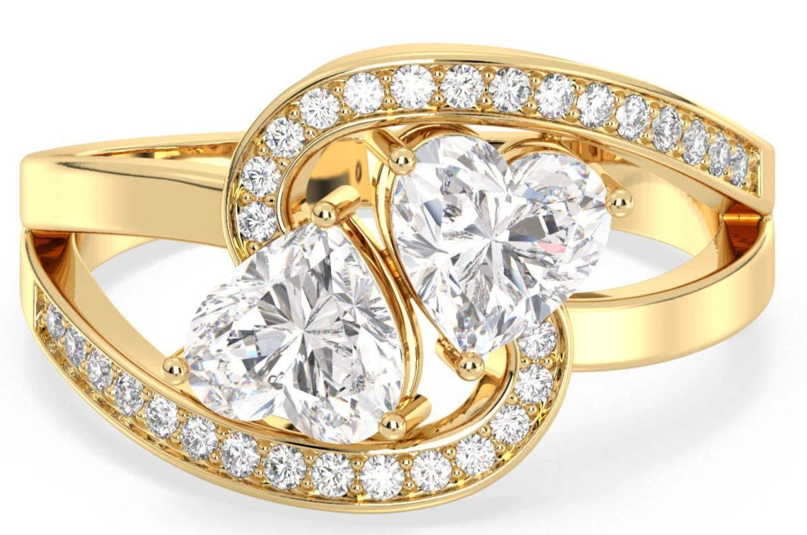 Heart & Round Cut 1.80TCW White Moissanite Wedding Ring Pure 10K Yellow Gold FN