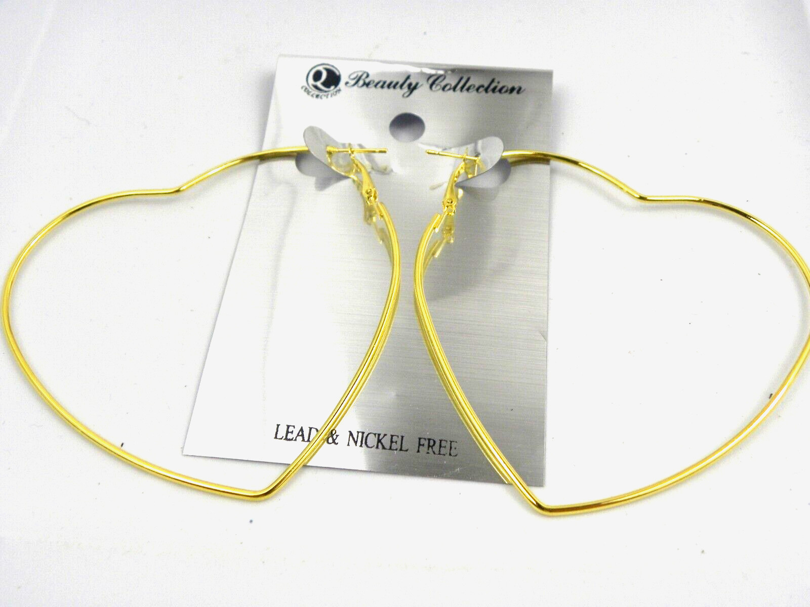 XL Heart Dangle Earrings Statement Gold Tone Pierced Nickel Free