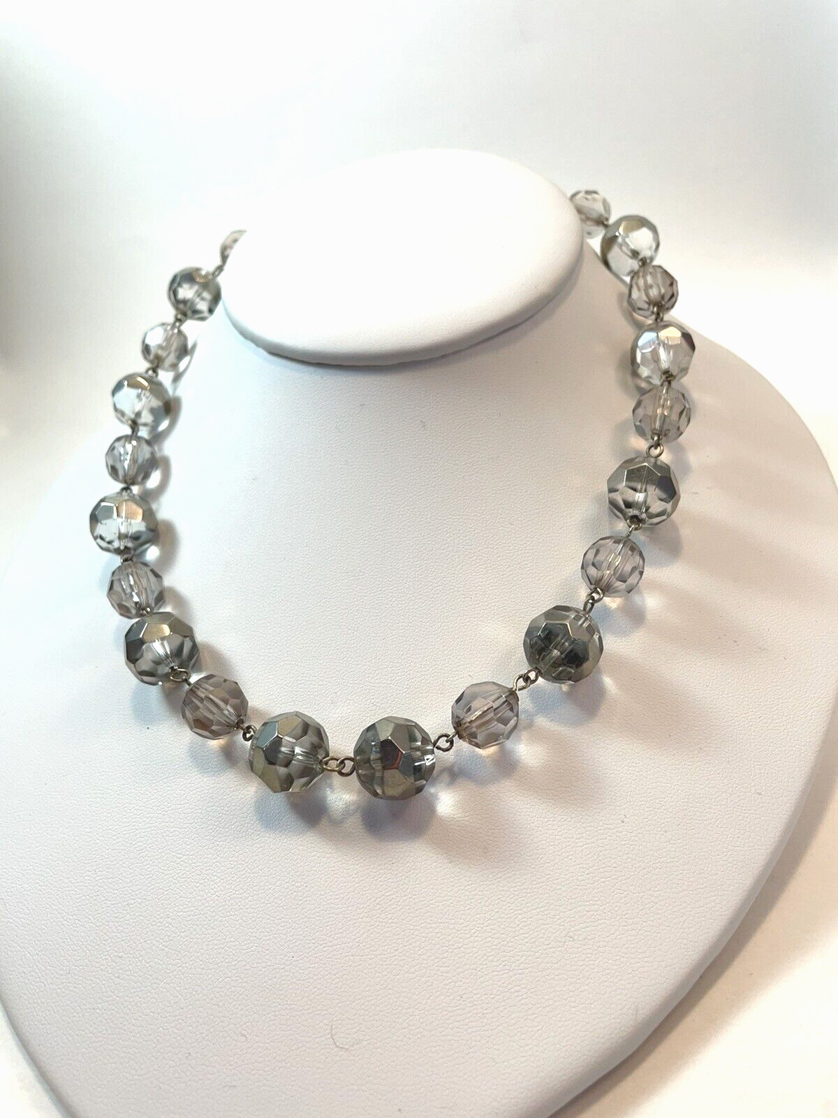 Vintage Smoky Faceted Crystal necklace Formal Evening Attire Adjustable 14-16″