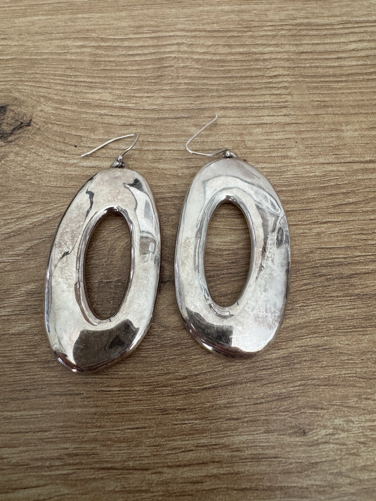 Vintage 925 Sterling Silver Open Oval Dangle Drop Hook Earrings 2.75in No Stone